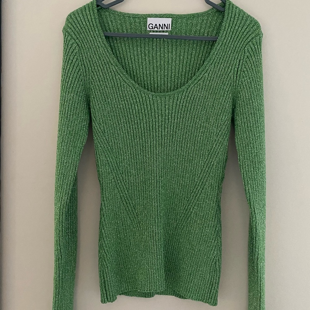 Ganni ribbed knit sparkly sweater